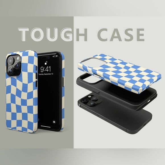 iPhone 15 Pro Blue Checkered Dual Layer Hard Case Cover - Picture 6 of 6